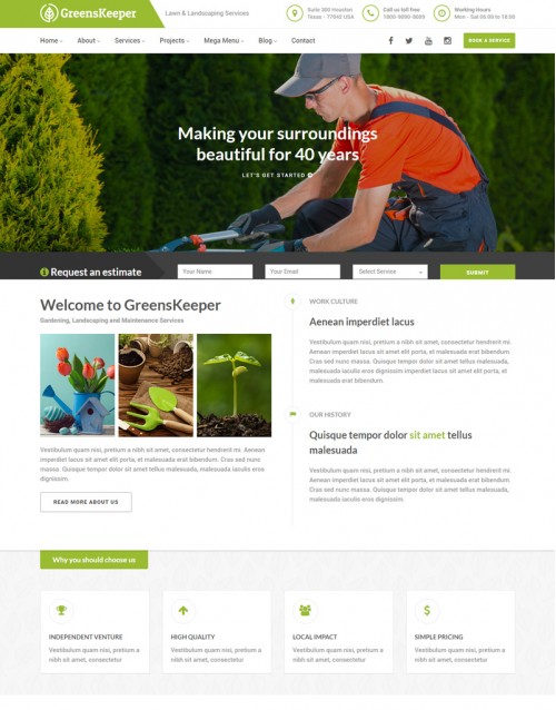 Template HTML5 Site Para Jardinagem, Jardineiro Greenskeeper