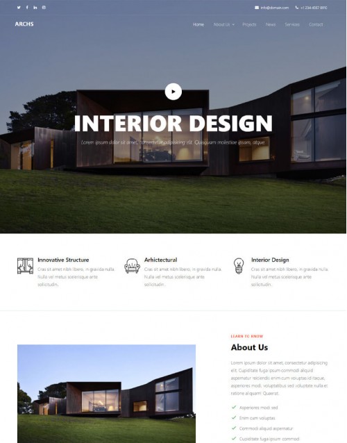 Template HTML5 Site para Arquitetura, One Page Archs
