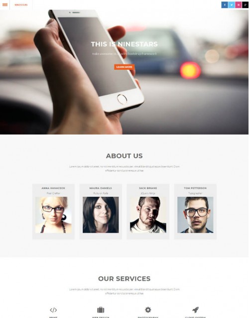 Template HTML5 Site para Web Design, One Page Ninestars