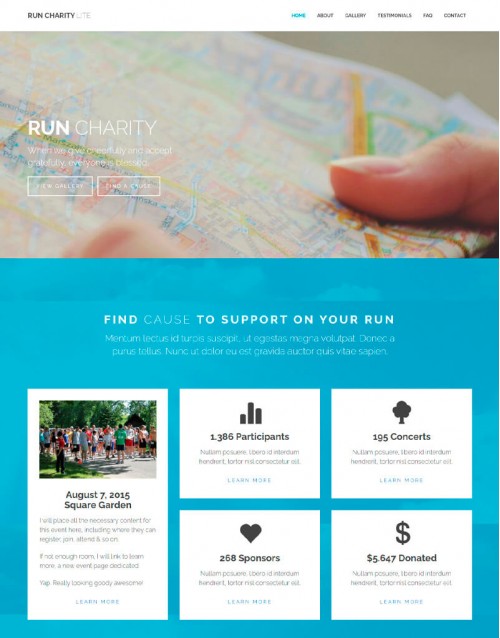 Template HTML5 Site para Viagens, Turismo, One Page Run Charity