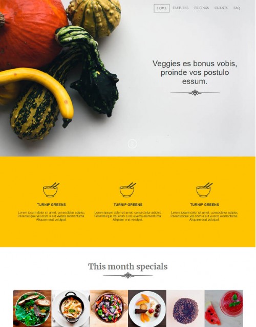 Template HTML5 Site para Restaurantes Veganos, One Page Veggi
