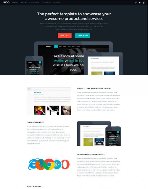 Template HTML5 Site para Designers, Aplicativos, One Page Woo