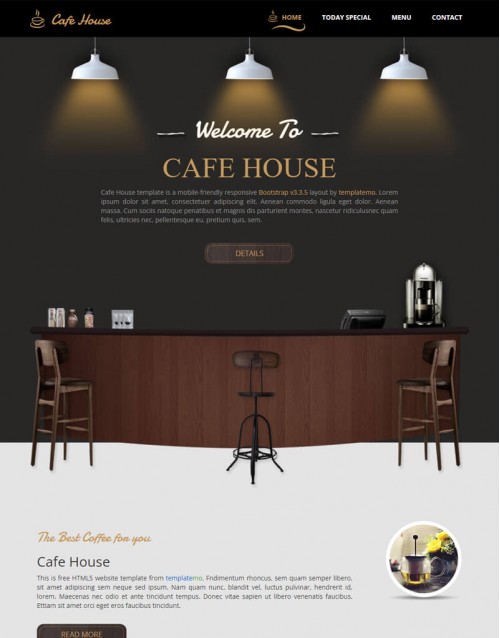 Template HTML5 Site para Restaurantes, Multi-Page Cafe House