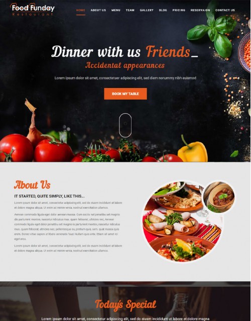 Template HTML5 Site para Restaurante, One Page Food Funday