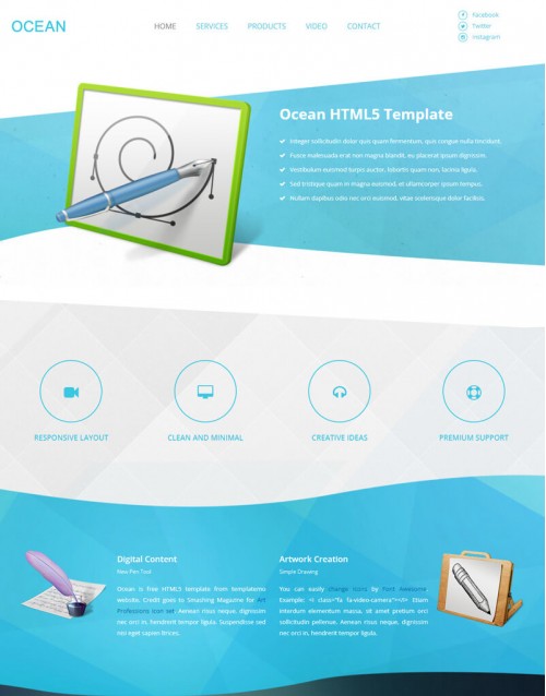 Template HTML5 Site para Web Design, One Page Ocean