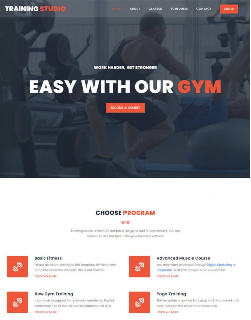 Template HTML5 Site para Academia, One Page Training Studio