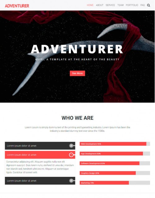 Template HTML5 Site para Landing Page, One Page Adventurer